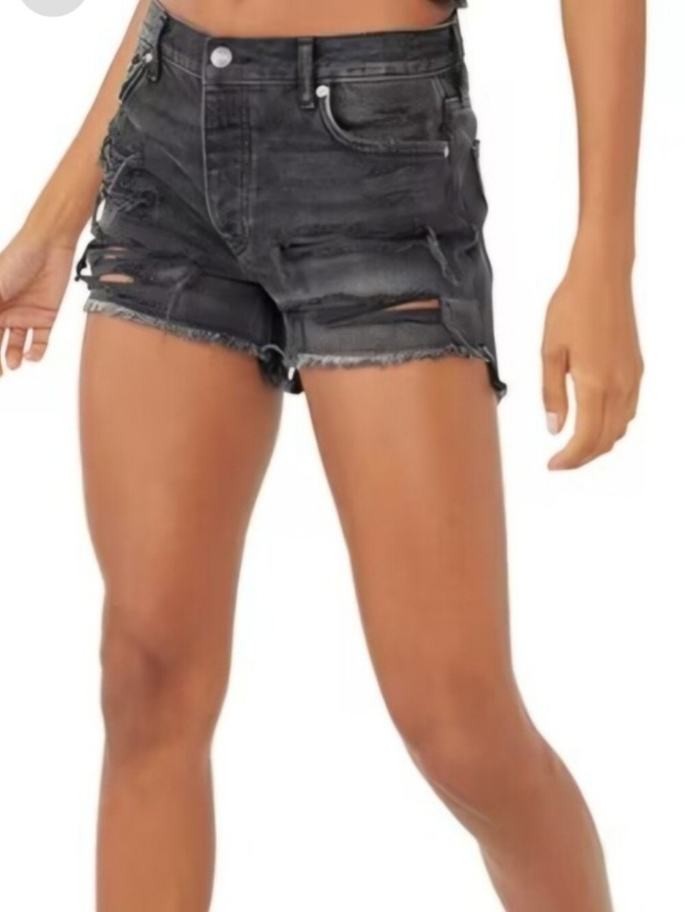 Free People Distressed Black Jean Shorts